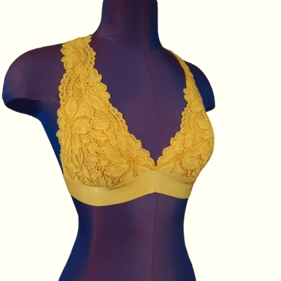 PINK Sexy Chartreuse Halter‎ Lace Bralette Strappy Back Size XS Women's - Picture 1 of 11